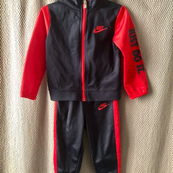 Nike Toddler Boys Tracksuit Set 24M Navy Red Just Do It Jacket Pants Outfit - Picture 2 of 5